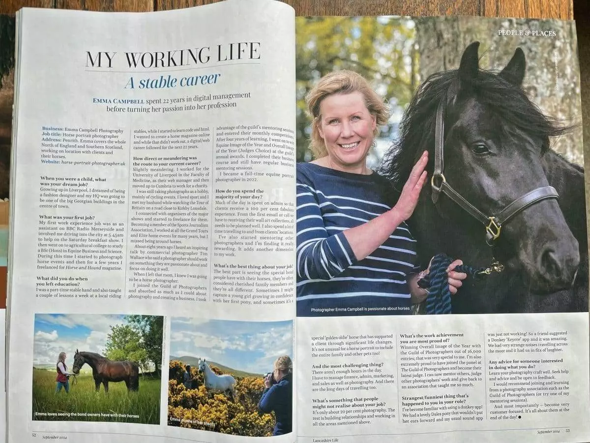 Horse photographer Emma Campbell in Lancashire Life Magazine