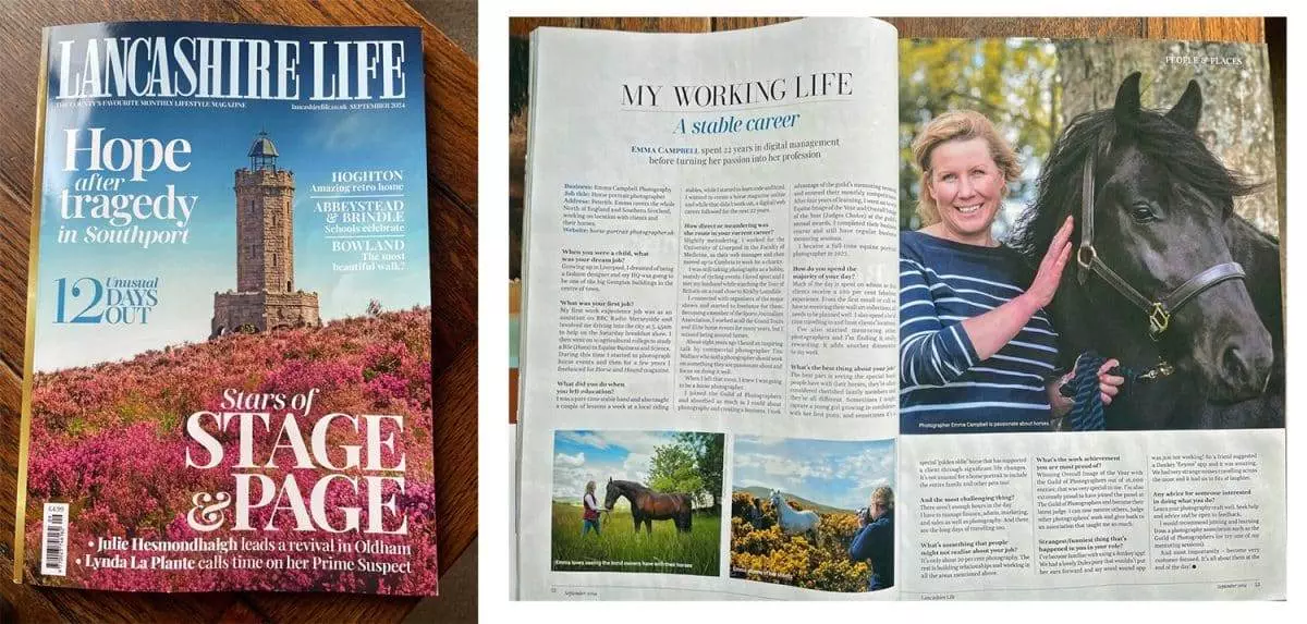 Emma Campbell horse photographer - feature Lancashire Life Magazine